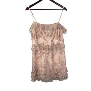 Lovers + Friends‎ Pink Lace Overlay Dress Women's L Sleeveless Ruffle Mini Party